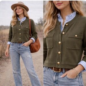 Olive green cardigan with gold buttons #knitwear #cardigan